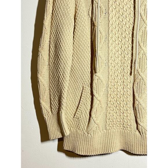 LL Bean Signature Cream Cotton Funnelneck Pullover Cable Fisherman Sweater M - Picture 3 of 8